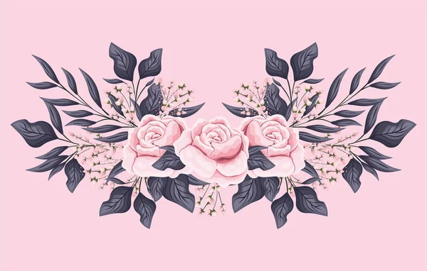Rose rose fleurs avec des feuilles peinture vectoriel design — Image vectorielle