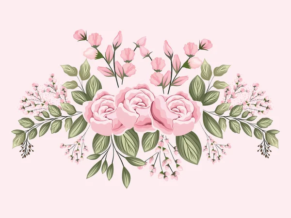 Rose rose fleurs avec des feuilles peinture vectoriel design — Image vectorielle