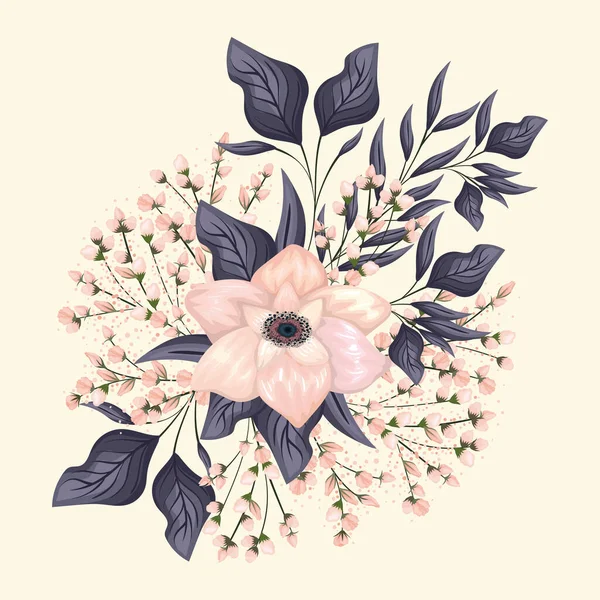 Růžová květina s listy malba vektor design — Stockový vektor