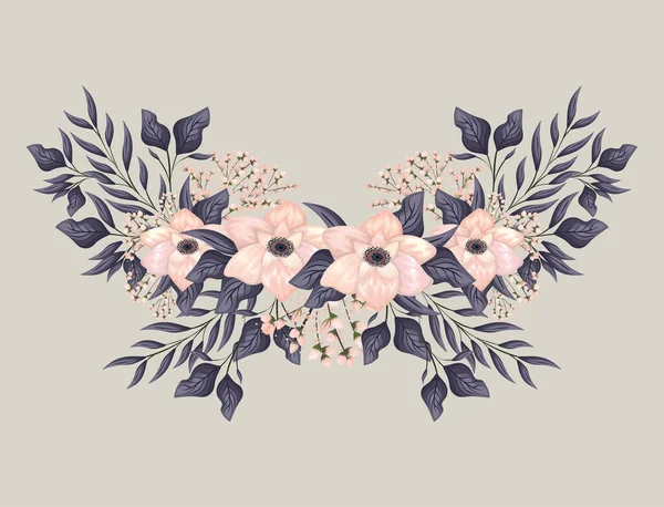 Yapraklı pembe çiçekler vektör tasarımı