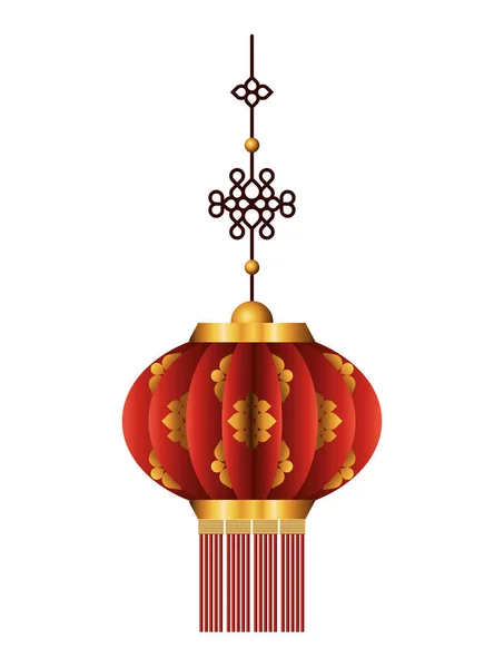 Vermelho chinês isolado com design de vetor de lanterna de ouro — Vetor de Stock