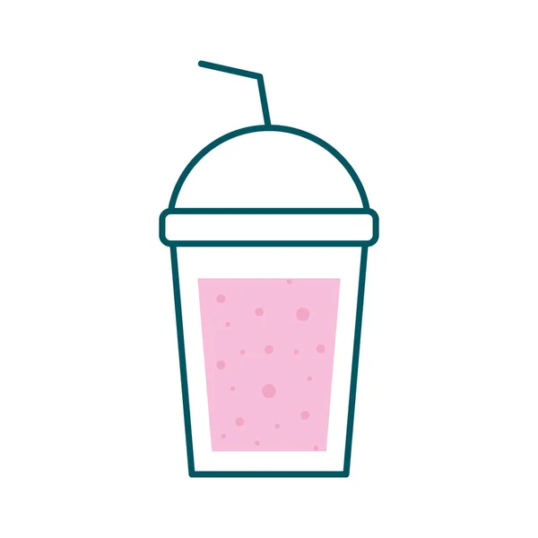 Tasse boisson avec de la paille et la ligne de couverture et le style de remplissage icône vectoriel design — Image vectorielle