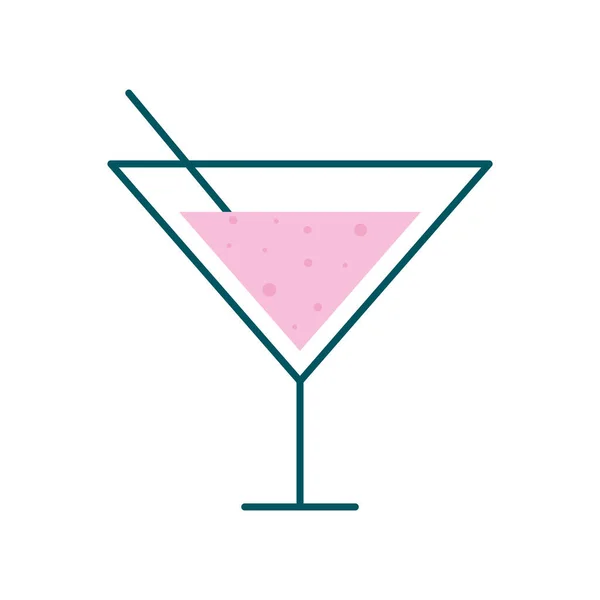 Copo de vidro martini cocktail com linha de palha e design de vetor ícone de estilo de preenchimento — Vetor de Stock