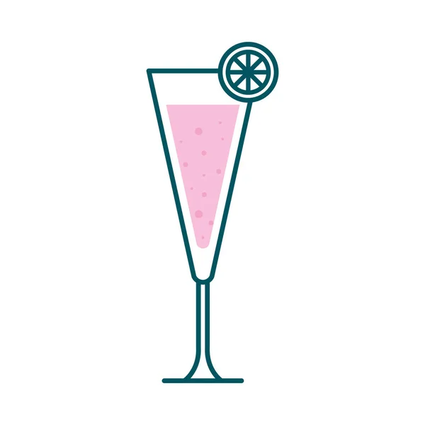 レモンラインとフィルスタイルのアイコンベクトルデザインのトロピカルカクテルグラスカップ — ストックベクタ