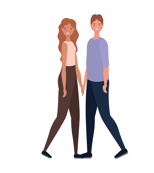 Изолированная пара женщин и мужчин аватары мультипликационный векторный дизайн — стоковый вектор