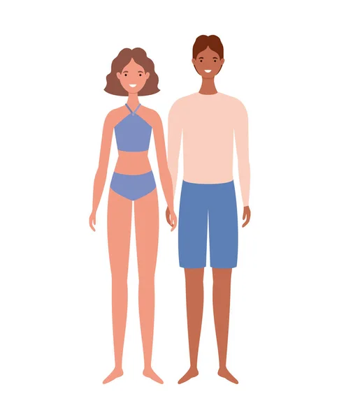 Mädchen und Jungen Cartoons mit Bikini- und Badeanzug-Vektor-Design — Stockvektor