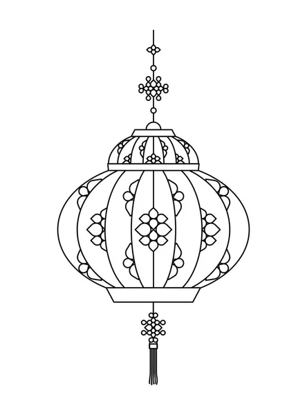 Linterna china aislada con flores estilo línea icono diseño vectorial — Vector de stock