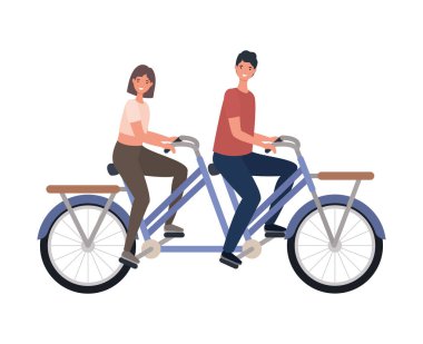 Kadın ve erkek çizgi film çifte bisiklet vektör tasarımı