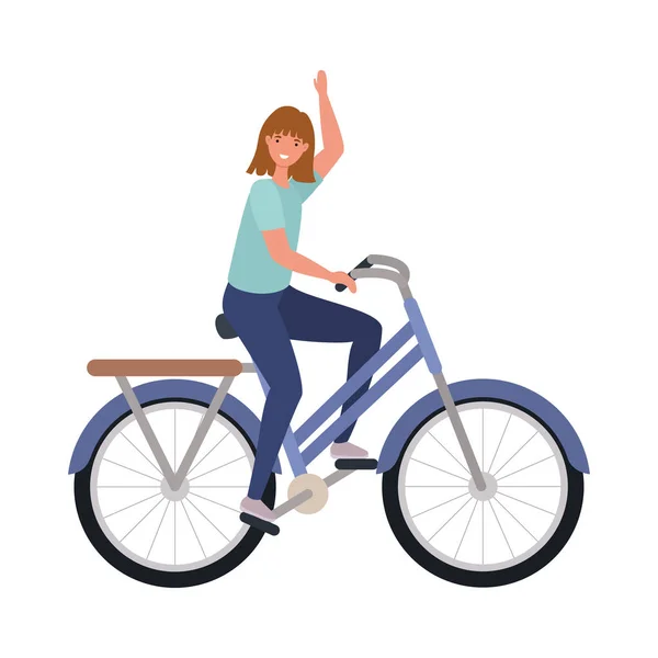 Женская мультипликация на голубом велосипеде — стоковый вектор