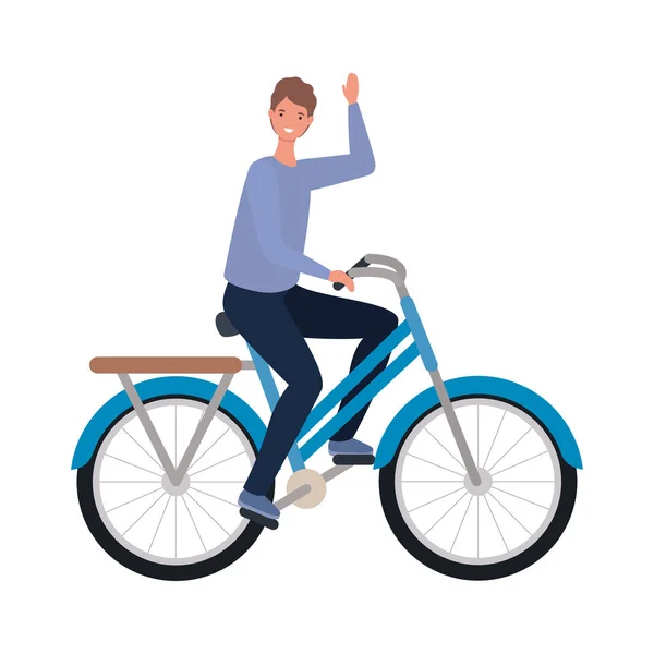 Mann Cartoon Reiten blau Fahrrad Vektor Design — Stockvektor