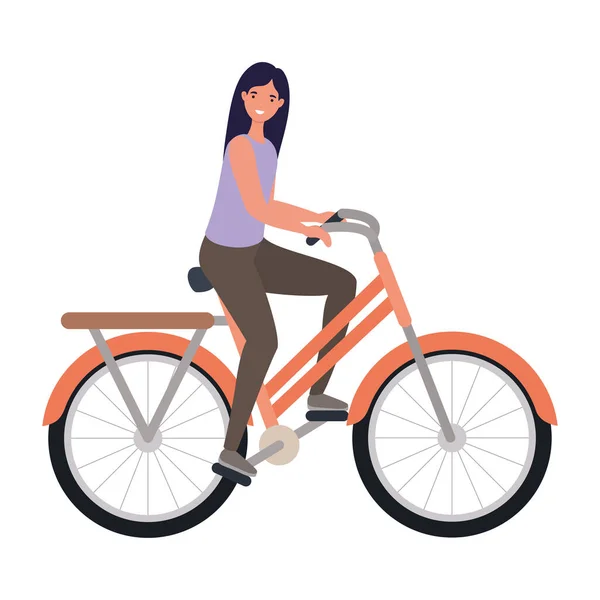 Mujer dibujos animados montar bicicleta vector de diseño — Vector de stock