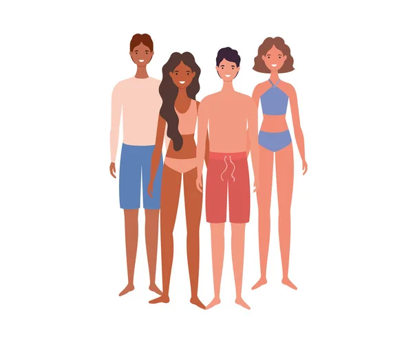 Дівчата та хлопчики мультфільми з купальником Векторний дизайн — стоковий вектор