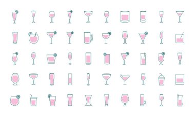 Kokteyl bardakları hattı ve biçim 50 simge tasarımı