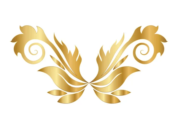 Ornamento em forma de folhas de ouro com design vetorial de curvas — Vetor de Stock