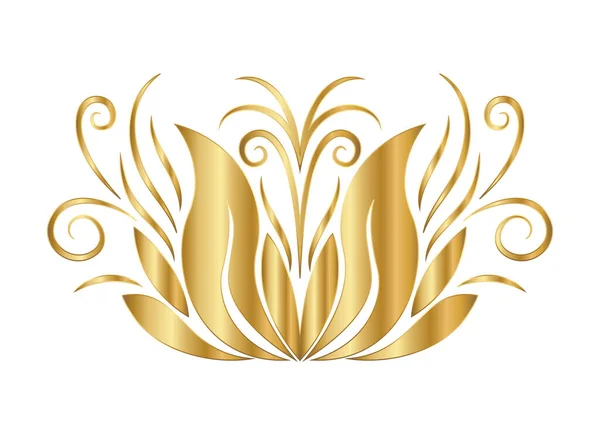 Ornamento em forma de folhas de ouro com design vetorial de curvas — Vetor de Stock