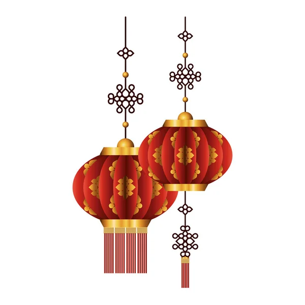 Chinese red with gold lanterns vector design — Stock Vector