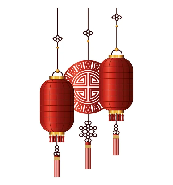 Vermelho chinês com lanternas de ouro e design de vetor de cabide fortuna — Vetor de Stock