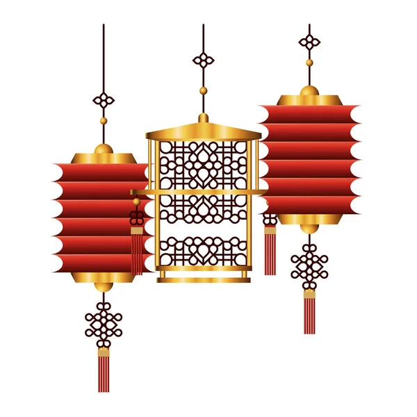 Design de vetor de lanternas chinesas vermelhas e douradas — Vetor de Stock