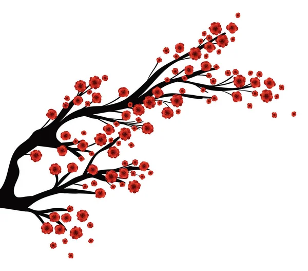 Branches arbre avec fleurs rouges dessin vectoriel — Image vectorielle