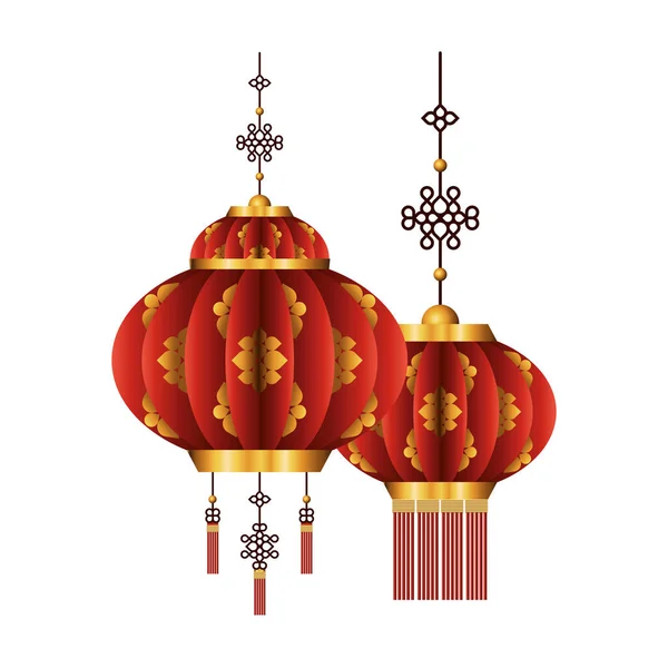 Chinese red with gold lanterns vector design — Stock Vector