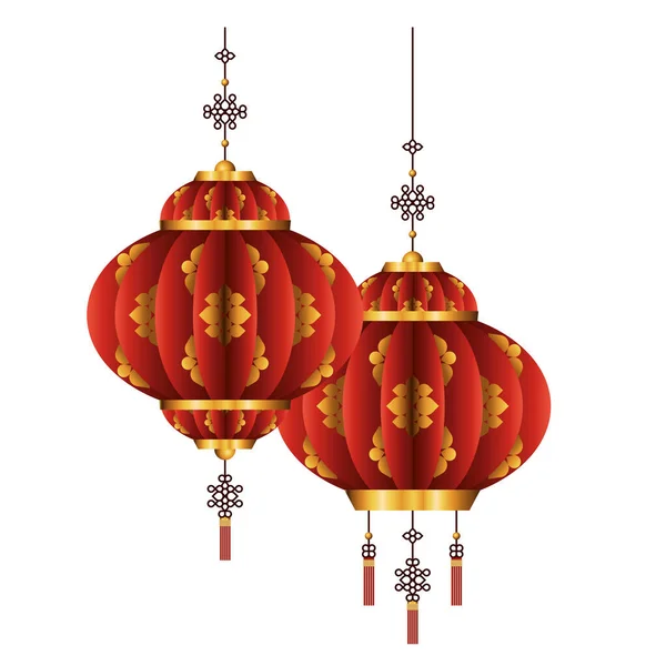 Chinese red with gold lanterns vector design — Stock Vector