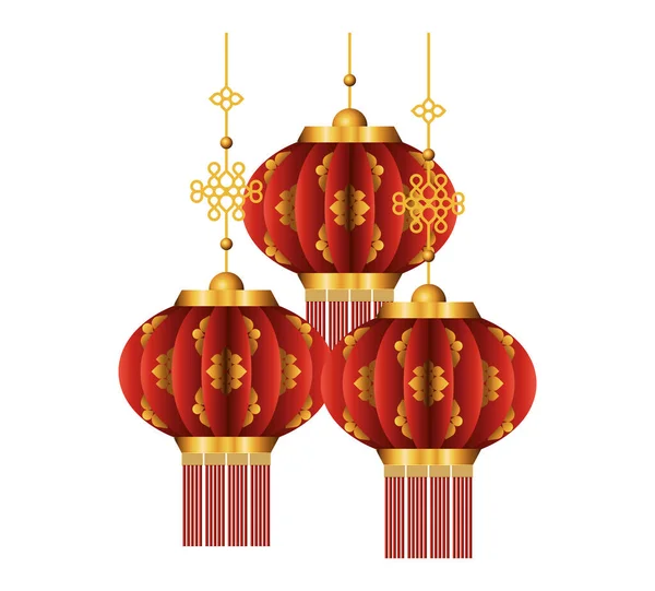 Chinese red with gold lanterns vector design — Stock Vector