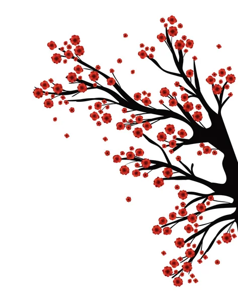 Κλαδί δέντρο με κόκκινα λουλούδια διανυσματικό σχεδιασμό — Διανυσματικό Αρχείο