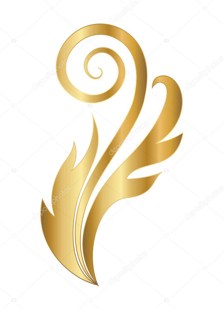 gold leaf shaped ornament with curve vector design