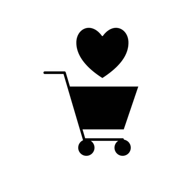 Carrinho de compras com design de vetor ícone de estilo silhueta de coração — Vetor de Stock
