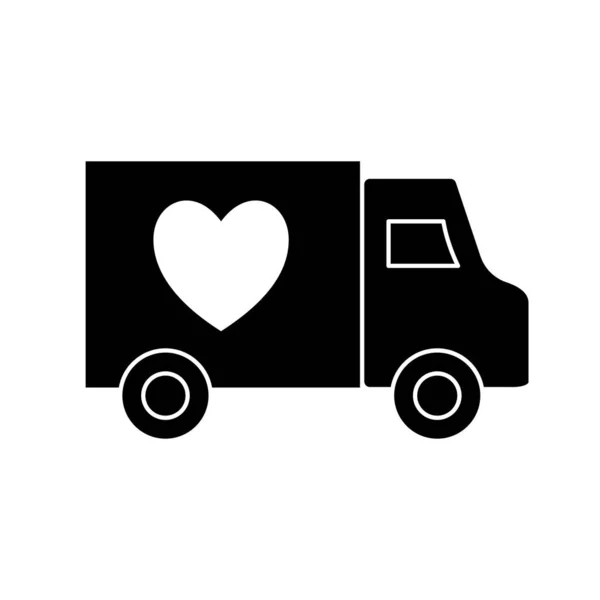 Camion avec conception vectorielle icône de style silhouette coeur — Image vectorielle