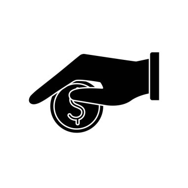 el ele tutuşma madeni para siluet biçim ikon vektör tasarımı