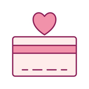 Kalp çizgisi olan alışveriş kartı ve biçim ikonu vektör tasarımı