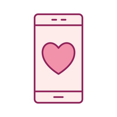 kalp çizgisi olan akıllı telefon ve biçim ikonu vektör tasarımını doldur