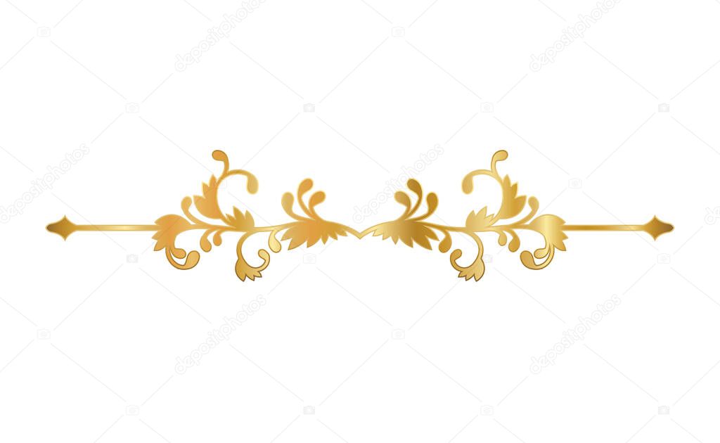 gold ornament in arrow shaped with curved leaves vector design