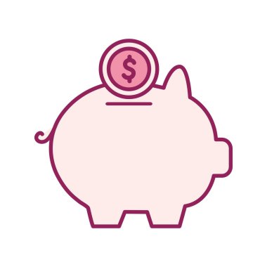 Piggy satırı üzerinden para geçir ve biçim ikonu vektör tasarımını doldur