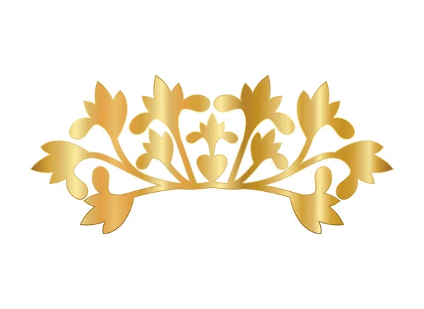 Gold ornament in curved flowers with leaves shaped vector design — Stock Vector