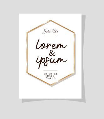 Düğün davetiyesi vektör tasarımının altın çerçevesinde bize katılın