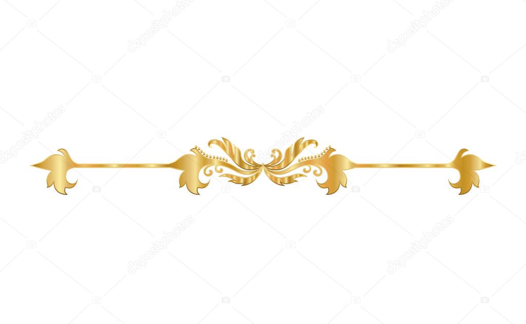 gold ornament in arrow shaped with curved leaves vector design