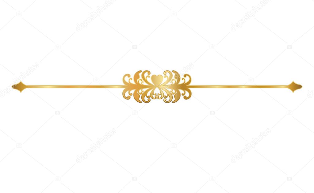 gold ornament in arrow shaped with leaves and heart vector design