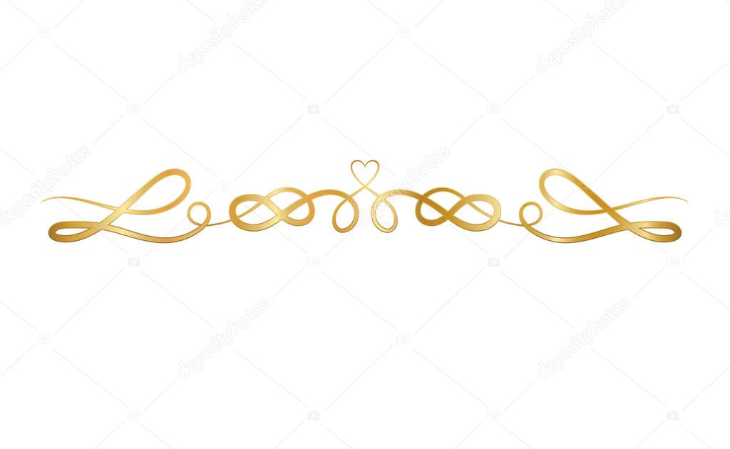 gold ornament in ribbon shaped with heart in center vector design