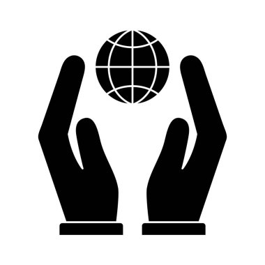 Eller arasında küresel küre siluet biçim vektör tasarımı