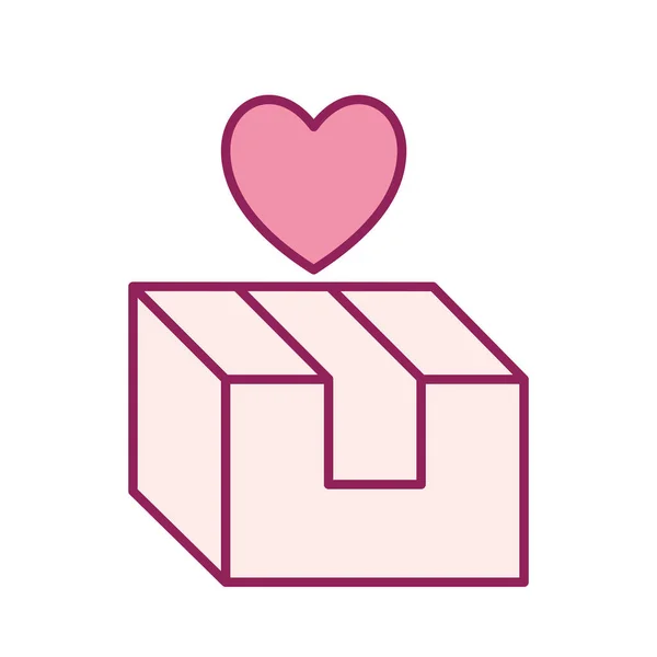 Caja con línea de corazón y diseño de vectores de icono de estilo de relleno — Vector de stock