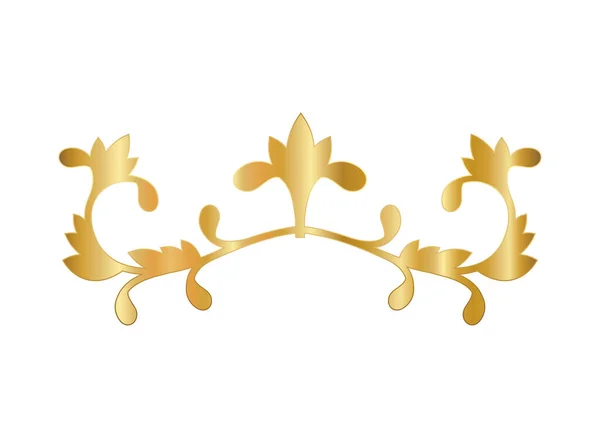 Gold ornament in flowers with leaves shaped vector design — Stock Vector