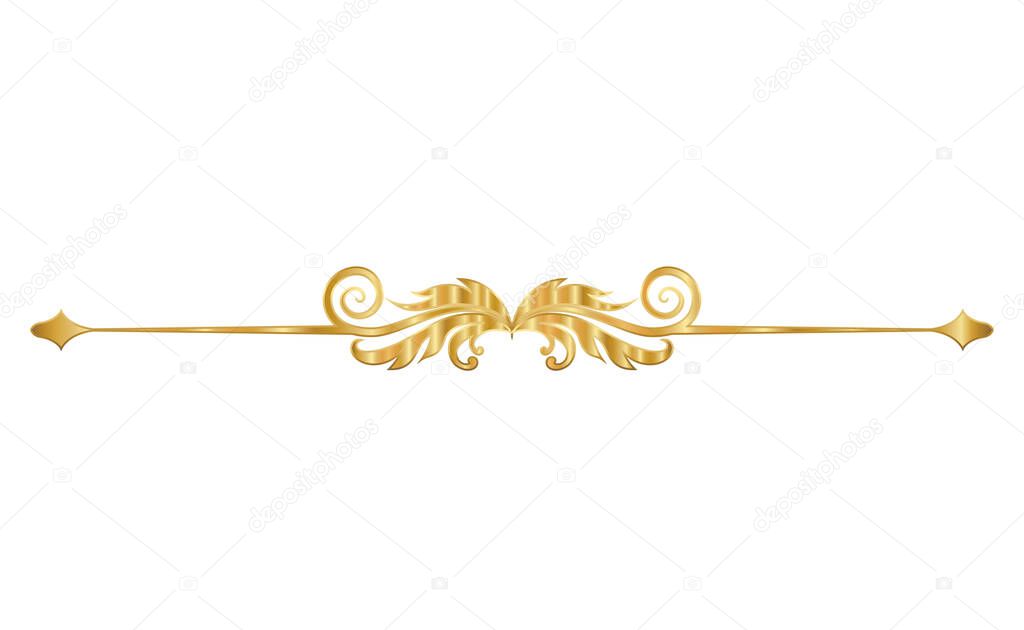 gold ornament in arrow shaped with curved leaves vector design