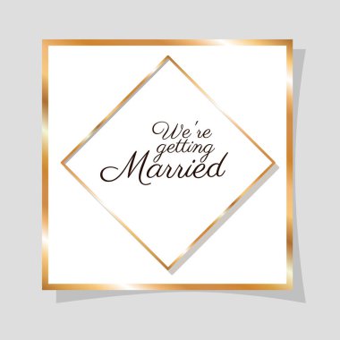 Düğün davetiyesi vektör tasarımının altın çerçevesinde evleniyoruz.