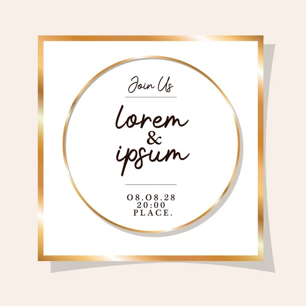 Voeg ons tekst in gouden frame van Wedding uitnodiging vector ontwerp — Stockvector