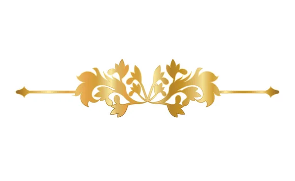 Guld prydnad i pil formad med böjda blommor och blad vektor design — Stock vektor