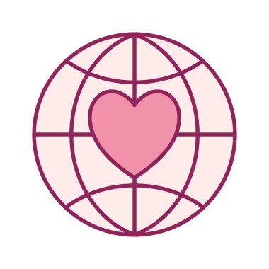 küresel küre çizgisindeki kalp ve biçim ikonu vektör tasarımını doldur