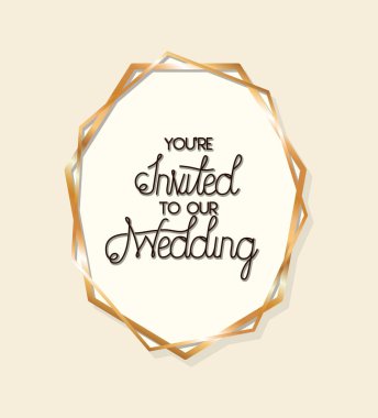 Altın çerçeve tasarımı düğün metnimize davetlisiniz.