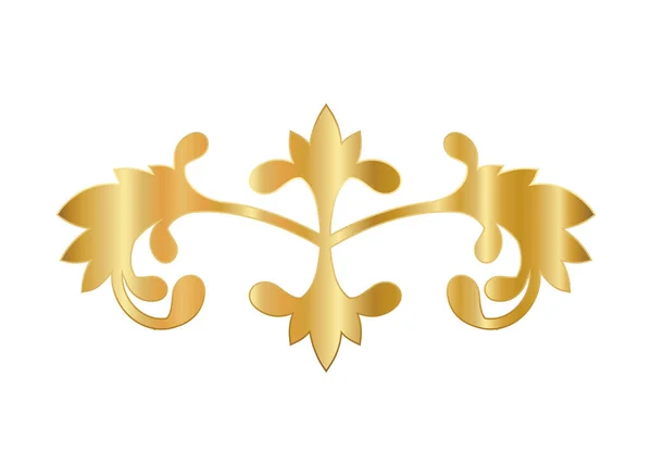 Zlatá ozdoba v zakřiveném květu s listy ve tvaru vektoru — Stockový vektor